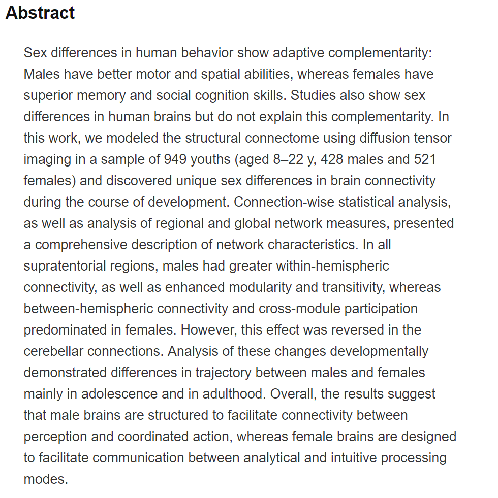 Sex differences in the structural connectome of the human brain